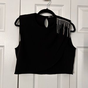 Zara Black Crop Top with Silver Detailing